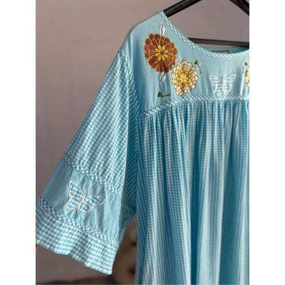 GRANADA VINTAGE WOMEN'S 2X BLUE EMBROIDERED SHORT SLEEVE HOUSE DRESS MUUMUU - Picture 5 of 6